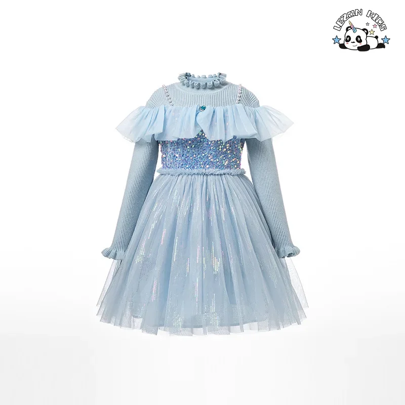 LEZONKIDS - Wholesale Spring Autumn Long Sleeve Sequin Patches Kids Princess Girls Dress for 2 to 14 Year